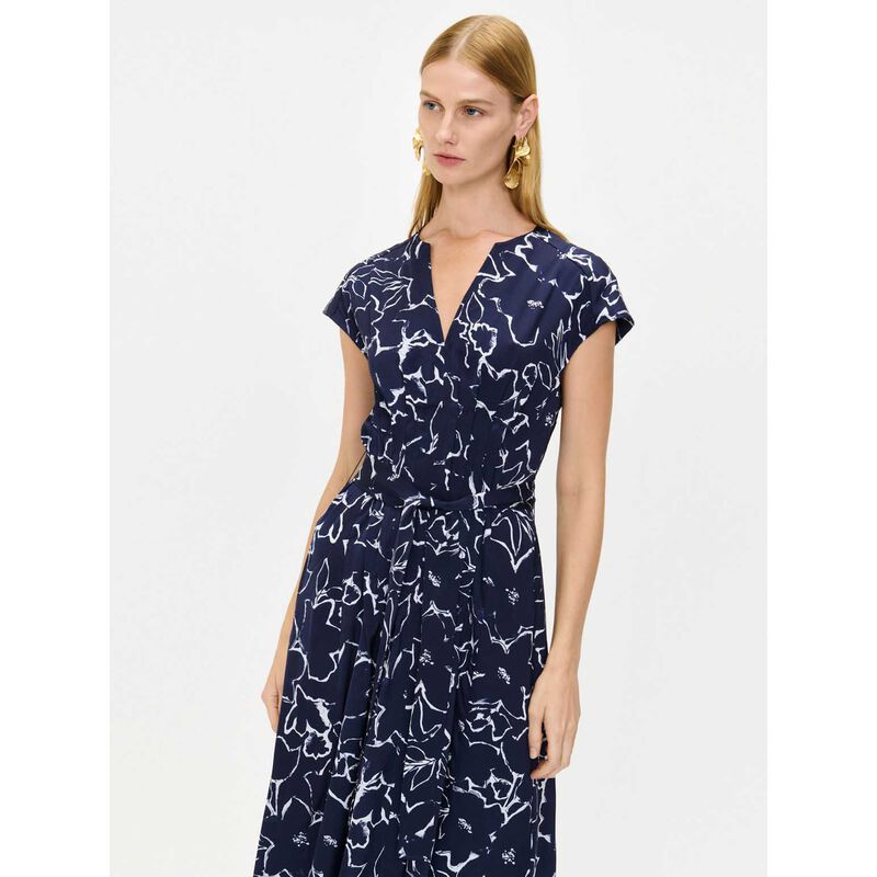 Veronika Maine Navy Blooms Pintuck Midi Dress image number 3